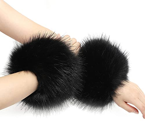 Asudaro Damen Fell Manschette Stulpen Pulswärmer Faux Pelz Armstulpen Faux Fur Wrist Band Ring Cuffs Wärmer Winter Warme Wrist Band Cuffs Wärmer Handschuh Manschetten für Frauen