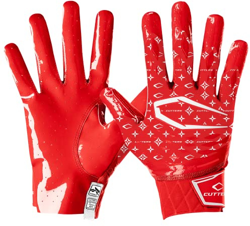 CUTTERS Rev Pro 5.0 Fußballhandschuhe, sehr griffig, rutschfest, breiter Empfänger, 1 Paar (LUX Rot/Weiß, Größe L)