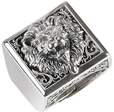 KnSam Ringe Sterlingsilber S925, Löwe Kopf Form Ringe Echt Silber Herren, Vintage Hip Hop Rock Ring, Echtsilber