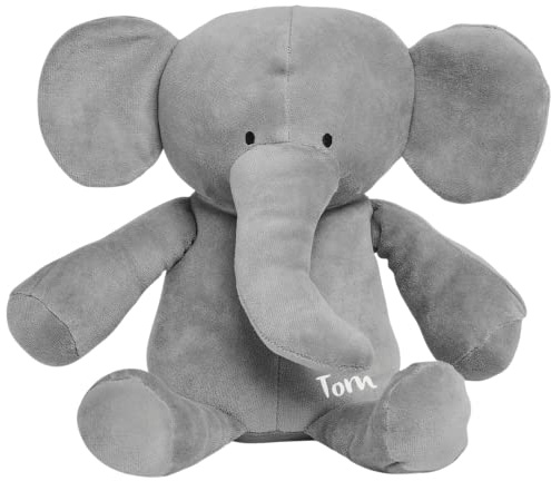 KIDSLINO Stofftier, Kuscheltier Elefant mit Namen grau I Babygeschenk mit Personalisierung I Geschenk zur Geburt I Geburtstagsgeschenk Kinder I personalisierbar