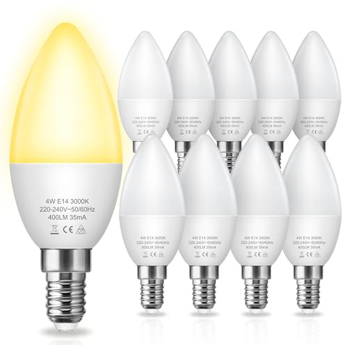 Fulighture E14 LED Kerzenlampe 4W 350LM 3000K Warmweiß, C37 10 Stück | C37 Kerzenform, ersetzt 40W, nicht dimmbar, 10000 Std, CRI80, E14 Sockel für Kronleuchter und Wandlampen