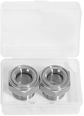 1/2 NPT Male 304 Stainless Steel Oil Sight Glass Hex Head Sight Plug Liquid Level Gauge Oil Indicator Sight Window for Air Compressor Gearbox Fittings Hydraulic Tank (2pcs 1/2 NPT Stainless Steel)