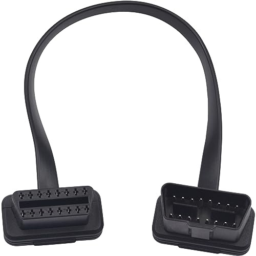 Duttek Cavo di prolunga OBD2 da 30 cm, OBD2 a 16 pin, maschio e femmina, cavo piatto a nastro, connettore OBD2 per auto, codice scanner OBD2 e tutte le apparecchiature OBD II