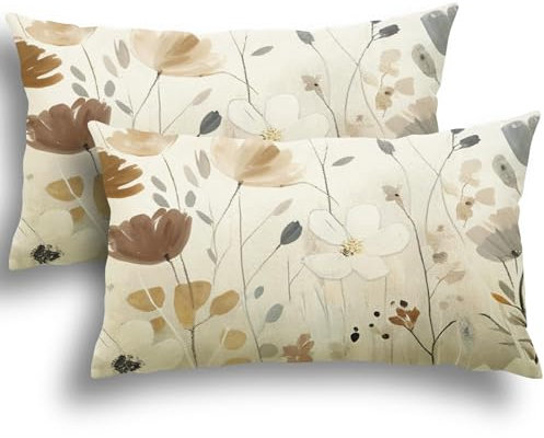 YCOLL Fundas Cojines 30x50 Juego de 2 Funda Cojin de Lino Cojines de Sofá Decorativos Floral Acuarela para Sofá Dormitorio Sala Estar Funda de Cojín Exterior 30x50cm