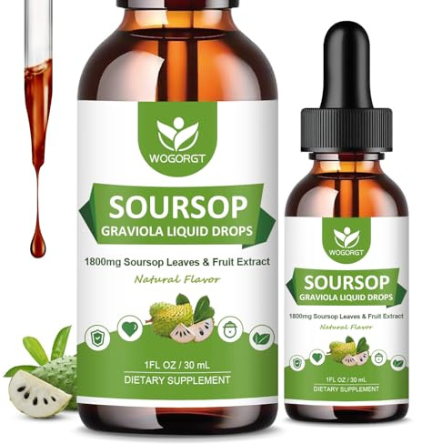 (2 Pack) Soursop Graviola Liquid Drops - 1800mg Soursop Extract - High Absorption Sour sop Bitters Liquid for Cell Support & Regeneration, Immune Support, Antioxidant, Relaxation, Sugar Free - 1 Fl Oz