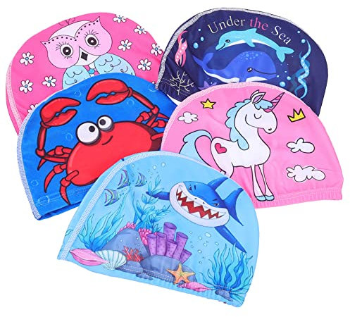 5st Badekappe Für Kinder Badekappen Aus Silikon Cartoon-duschhauben Latex-Badekappe wasserdichte Badekappe Tragbares Schwimmen Hai-Badekappe Bademütze Zubehör Junge Polyester Tab