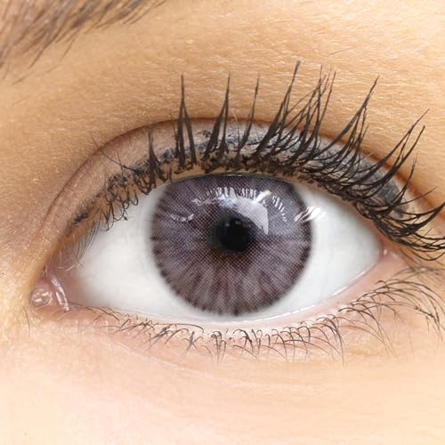 Kontaktlinsen farbig ohne Stärke farbige graue Monatslinsen weiche Linsen soft Hydrogel 2 Stück Farblinsen + Linsenbehälter 0.0 Dioptrien natürliche Farben Serie Palma Gray (Grau)
