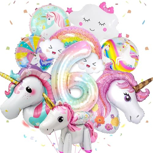 Yskmefun Einhorn Ballon 6 Jahre, Einhorn Deko Kindergeburtstag 6 Jahre, 3D Einhorn Folienballon, Einhorn Geburtstagsdeko Mädchen, 6.Geburtstagsdeko Einhorn, Einhorn Thema Party Deko