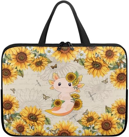 Poceacles Axolotl Sac fourre-tout en néoprène pour ordinateur portable de 10 à 17 Motif tournesol Compatible avec la plupart des ordinateurs portables et ultrabook