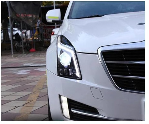 Cubiertas Faros Faros Accesorios De Coche Para Cadillac Para ATS-L 2014-2018 DRL Luz De Circulación Diurna Bombilla LED Bi Xenon Luces Antiniebla Lámpara De Cabeza Lente Faro Carcasa(Talla:LED Lens)