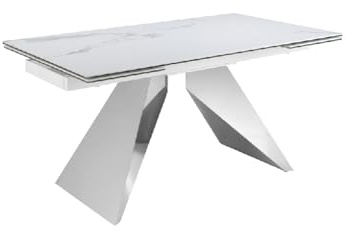 ÁNGEL CERDÁ - Mesa Comedor Extensible Rectangular - 2 Piezas Extensibles de 40 cm - 160-240 x 90 x 77cm - Mesa Rectangular Extensible Mármol Porcelánico y Acero Cromado Blanco - 10 Comensales