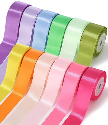 Satinband Bänder, 12 Farben 25mmX10m Breit Geschenkband Schleifenband für Heimwerkerkunst Handwerk, Geschenk Verpackung, Schleifen, Hochzeitsdekoration,auto Bogen Eröffnungszeremonie