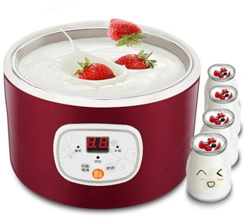 Yogurtera, máquina de NATO de Vino de arroz de 1 litro con Recipiente de Acero Inoxidable, Mini máquina de Yogur de Bricolaje con Cubierta Superior Transparente, para Cocina casera