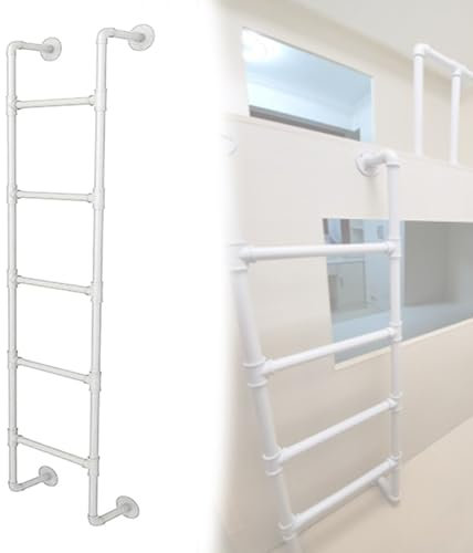 Quixnova An der Wand montierte Notausstiegsleiter, 10–28 m Kellerausstiegsleiter, 136 kg Tragkraft, Metallkletterleiter für Dachboden, Etagenbett, Wohnmobil, Terrasse, Wohnheim,White-270cm