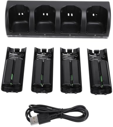 CHEOTIME Stazione di Ricarica 4 in 1 per Telecomando Wii U, Caricabatterie con 4 pacchi batterie Ricaricabili con 4 batterie Ricaricabili da 2800 mAh + Cavo USB (Nero)