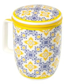 TEA SHOP - Tasse à Thé avec Filtre et Couvercle - Mug Harmony Azulejo Portugais Jaune - Tasse pour Thés et Infusions en Porcelaine