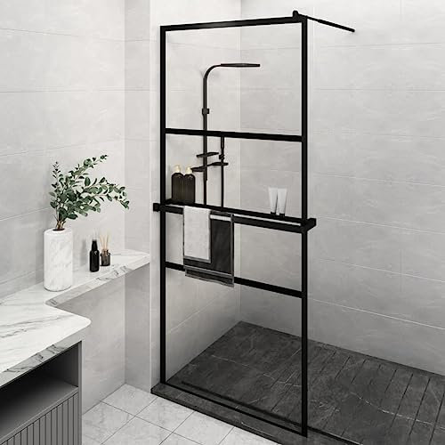 Home & Garden Paroi de douche à l'italienne avec étagère en verre ESG et aluminium Noir 100 x 195 cm
