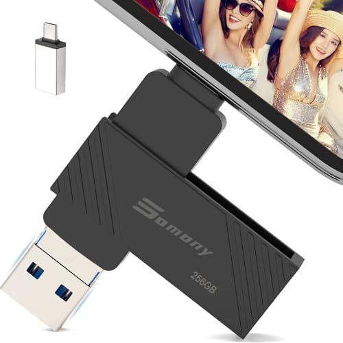 USB Stick 256GB für Phone, 4 in 1 USB Stick Lightning,USB 3.0 und USB C Mini Flash Drive Handy Fotos & Videos Speichern, Fast Transmission, Photo Stick für iPhone/iPad/iOS/Android/PC/Mac - Schwarz