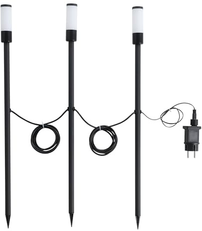 EGLO LED Gartenlampe mit Erdspieß Zancaro, Outdoor Stehlampe 3-teilig mit Erdanker, Stehleuchte außen aus Aluminium in Schwarz, Kunststoff in Weiß, warmweiß, IP44