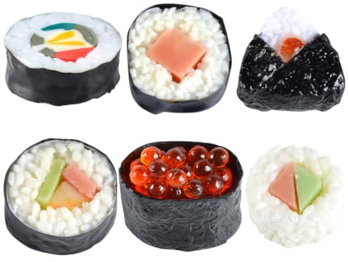 Realistisches Lebensmittelmodell Sushi 6 Stück PVC für Fotografie | Künstliches Japanisches Essen, Künstliche Lebensmitteldekorationen, Leicht und Wiederverwendbar