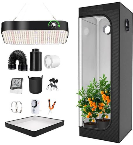 Kit de Tente de Culture, système Complet à intensité Variable avec éclairage LED 200 W à Spectre Complet, Tissu Oxford 600D, minuterie et hygromètre, pour la Cuisine, Les Plantes et Les légumes