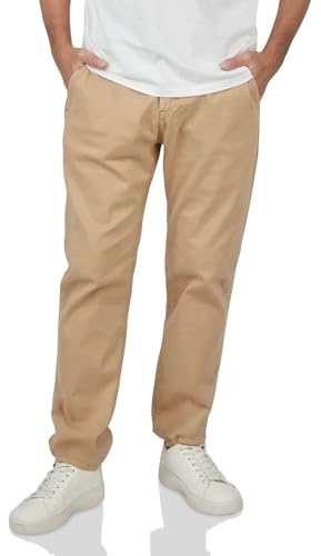 riverso Chinobyxor herr Tapered Fit RIVFiete stretch tygbyxor herrbyxor elastisk midja enfärgad svart beige grön S M L XL XXL 3XL 4XL 5XL, Beige, 3XL