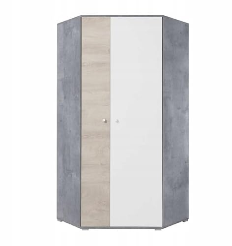 Generisch Eckkleiderschrank Schrank SISI SI02 Eckschrank Kleiderschrank Jugendzimmer (L/R) (Beton/Weiss LUX/Eiche)