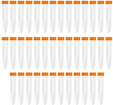 HUAZIZ 40 piezas tubos de centrífuga 10 ml tubos de ensayo cónicos tubos de centrífuga de plástico naranja con tapón de rosca recipiente de muestra graduado tubos de muestra para experimentos