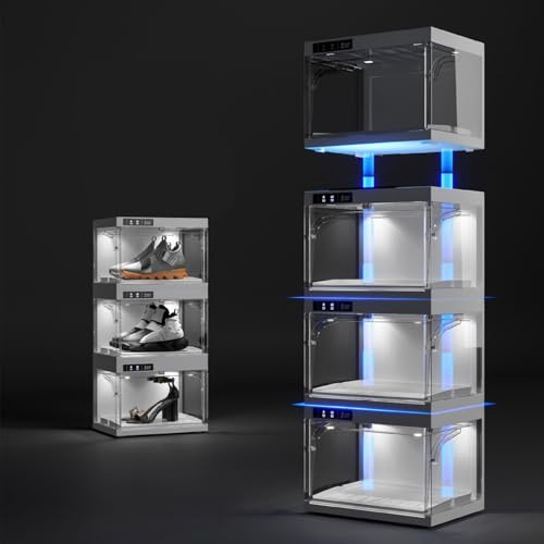 Schuh-Organizer, stapelbar, transparenter Kunststoff mit LED-Steuerung, für Sneaker-Display und Aufbewahrungskoffer