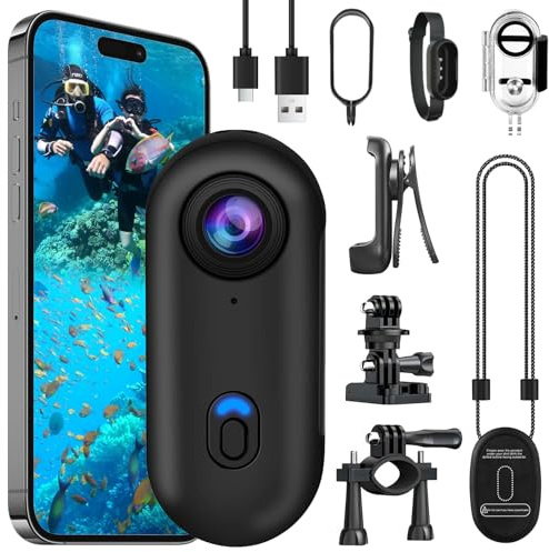 OBEST Action Cam,1080p HD fotocamera subacquea Sportiva 30M/98ft Impermeabile,Mini Action Cam 360° con TF da 256G,Telecamera Moto Portatile,Bodycam,Vlog Camera,Telecamera Casco Moto,Nero (new)