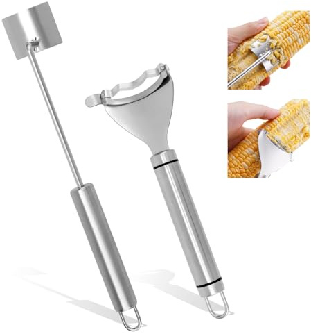 2pz Set Strumento per Pelapatate e Sbucciatore di Mais, Pialla Mais in Acciaio Inox Raschietto Trebbiare Separatore Efficiente Pannocchie e Rimozione dei Chicchi per Cucina Ristoranti