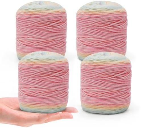 RANJIMA Wolle zum Häkeln, 4 x 100g Farbverlaufsgarn, Wolle Garn Farbverlauf Cupcake Bobbel,Mehrfarbiges Gradient Häkelgarn,245m Super Weich Häkelgarn,Wölle zum Stricken Pullover Schal Decke (Macaron)