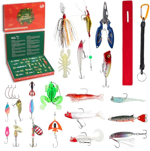 Angel Adventskalender Männer 2025,Angeln Adventskalender Teenager Jungs,Weihnachtskalender 2025 Angel Köder Werkzeug Set,Fishing Weihnachtskalender Für Teenager Jungs Mann Fischer