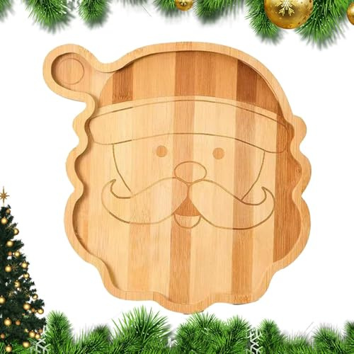 Eojpdji Tabla Navideña - Bonitos Platos De Madera Navideños Para Servir - Platos Reutilizables Vajilla Para Fiestas Para Aperitivos Cena Ensalada Picnic Fiesta Cocina Queso Dulces Camping Boda