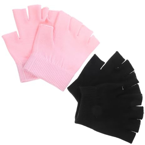MERRYHAPY 2 Paar Feuchtigkeitsspendende Halbfinger Handschuhe Baumwolle mit Gel für Trockene Hände Handpflege Spa Lotionhandschuhe Rosa und Schwarz