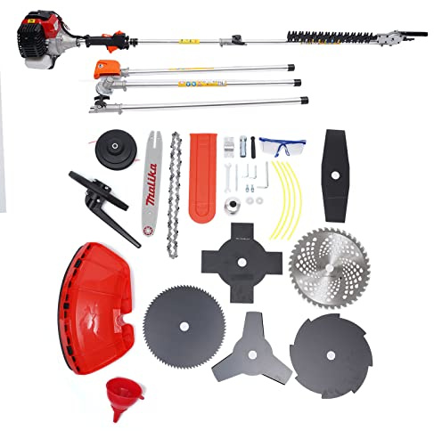 2 Stroke Gas Hedge Trimmer 2.3HP 52CC Air-Cooled Gasoline Brush Cutter Weed Wacker Multi-Function Straight Shaft Gas Grass Trimmer Pole Saw for Weeding, Hedge Trimming, Branch Cutting