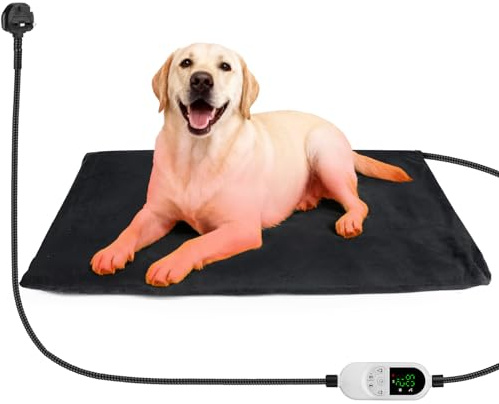 Fuutilake Heated Pet Pad 70x45cm – Waterproof Electric Cat & Dog Heating Mat with Timer & Temperature Control, Anti-Bite Steel Cord, Fast Warm-Up, Washable Corduroy Cover for Winter Warmth