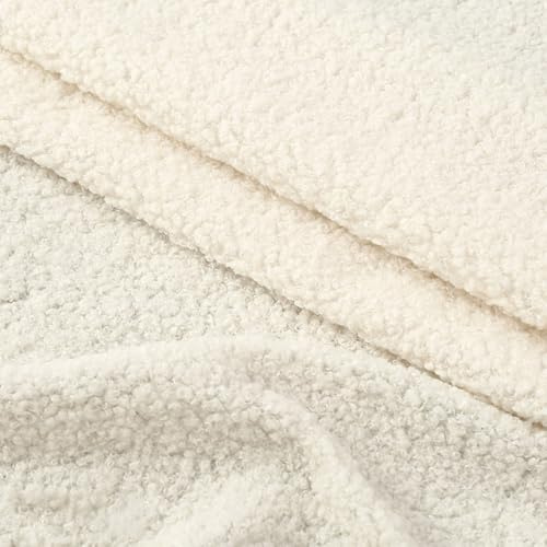 Vayliro 200cm x 160cm Teddyfell Stoff Weich Teddy Samtstoff Plüschstoff Schlingenplüsch Warm Dekostoff Nähstoffe für DIY Sofas Kissen Mäntel Kleidungs Spielzeugstoffe Heimdekoration,Creme