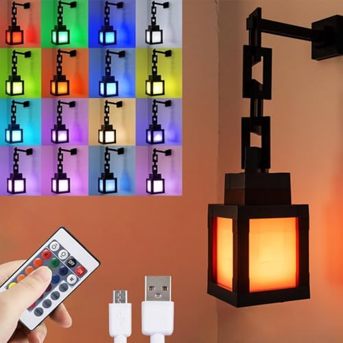 Pixelated Lantern Night Light for Kids, Glow LED 16 Colors Change Wall Lamp