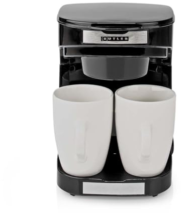 Butler Kaffeemaschine, Filterkaffeemaschine, Coffee Machine, Kaffemaschine ohne Thermoskanne - 2 Porzellantassen - 0,25 L - 450 W - energiesparend - automatische Abschaltung - Nylonfilter - schwarz