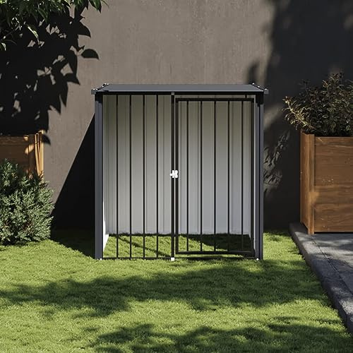 Mokuyary hundkoja med tak svart 110 x 103 x 109 cm galvaniserat stål, hundhus hundkoja, hundbädd valplekhage