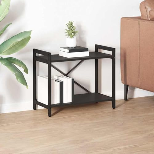 XHNIFBN Libreria nera rovere 60 x 30 x 50 cm Mensola in legno con telaio in acciaio piani a gradini per ufficio, soggiorno, camera da letto