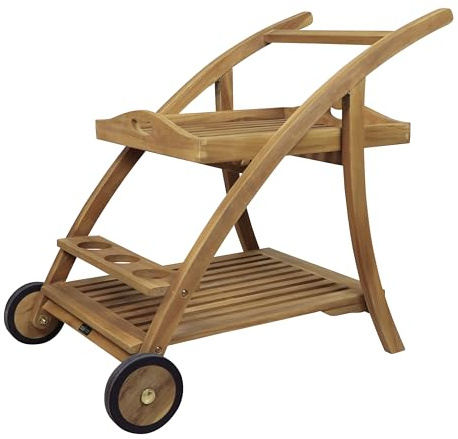 AXI Adi Servierwagen aus Teak Holz mit abnehmbarem Tablett & Flaschenhalter | Küchenwagen mit Rollen für Garten, Balkon, Terrasse | Rollwagen für Outdoor/Küche aus Teakholz | 93 x 62 x 84 cm
