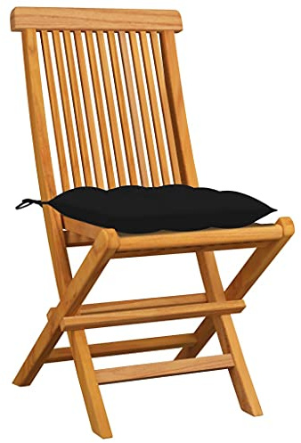 HFMDRMU Klappbare Massivholz Teak Gartenstühle mit Schwarzen Kissen 4 STK, klappbare Holzstühle für Garten, Esszimmerstühle aus Teakholz mit dicken Polstern, belastbar bis 110 kg pro Stuhl
