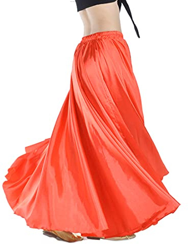 Calcifer Langer Satin-Rock für Bauchtanz, Tanzkleid, Tanzkleidung, für Damen, professionelle Tänzerin, rot, M