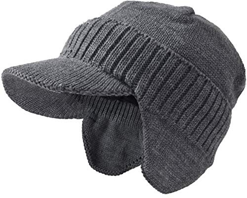 Män Stickad Visir Mössa Fleece Fodrad Manschett Vinter Dagligen Newsboy Keps (Öronlapp-Grå,En Storlek)