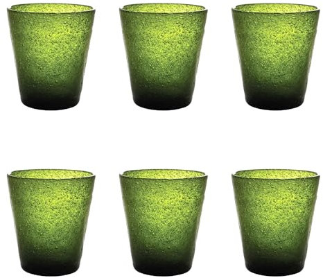 Livellara Bicchieri Acqua Vetro Soffiato, Set da 6, Bicchieri in Vetro Colorati, Moderni, Particolari, Capacità 450 ml, Resistenti al Calore, per Acqua, Cocktail, Succhi di frutta. Colore: Verde Edera