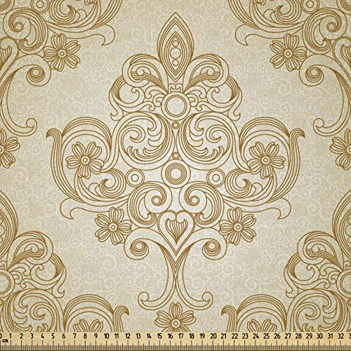 ABAKUHAUS Jahrgang Stoff als Meterware, Barock Curved Blumen, Microfaser Multi Zweck Dekostoff für Kunsthandwerke, 3M (230x300cm),Creme Pale Brown
