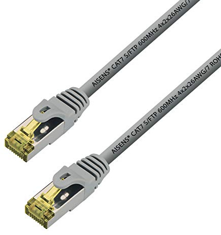 AISENS - A146-0339 Cable de Red latiguillo RJ45 LSZH Cat.7 600 MHz s/FTP pimf awg26, Gris, 15m