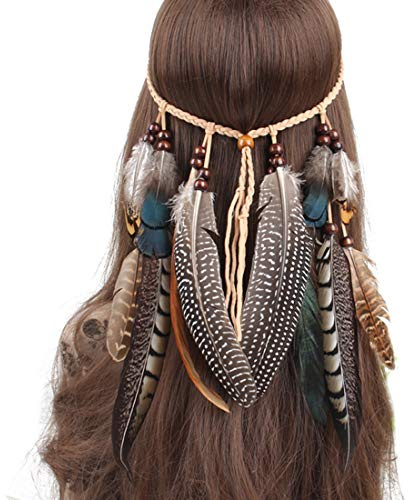 Repuhand Böhmische Pfau Feder Kopfschmuck Stirnband Flechten Haar Band Stirnband Zubehoer fuer Damen